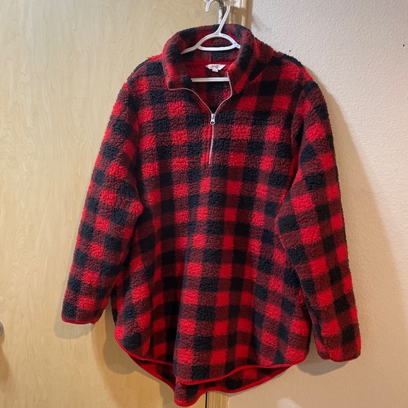 Terra & Sky Jackets & Blazers - Women 3X 24/26W Thick Fluffy Buffalo Plaid Lumberjack Pullover Teddy Bear Jacket